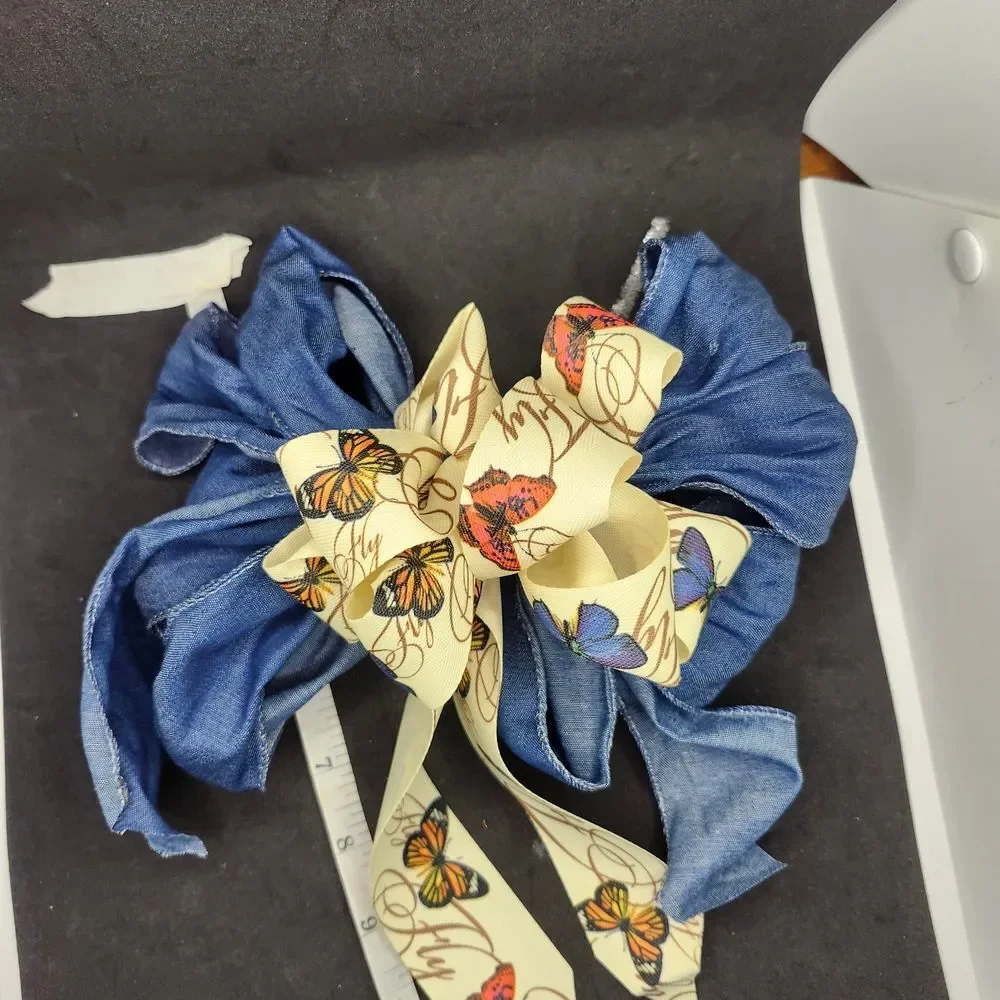 Hand Crafted Denim and Butterfly Bow Hair Accessory
